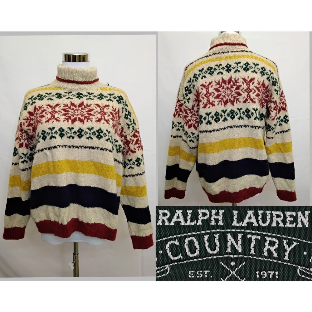Ralph Lauren Country Sweater Women's Med Nordic Fair Isle Handknit #Z5109